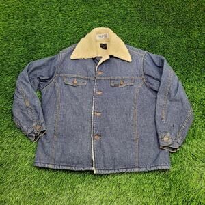 VTG 80s SEARS Roebucks Jean Jacket XL Sherpa Lined Denim Coat Made In USA